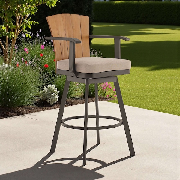Homeroots 44" Brown Metal Swivel Outdoor Bar Height chair with Footrest 571171 - main