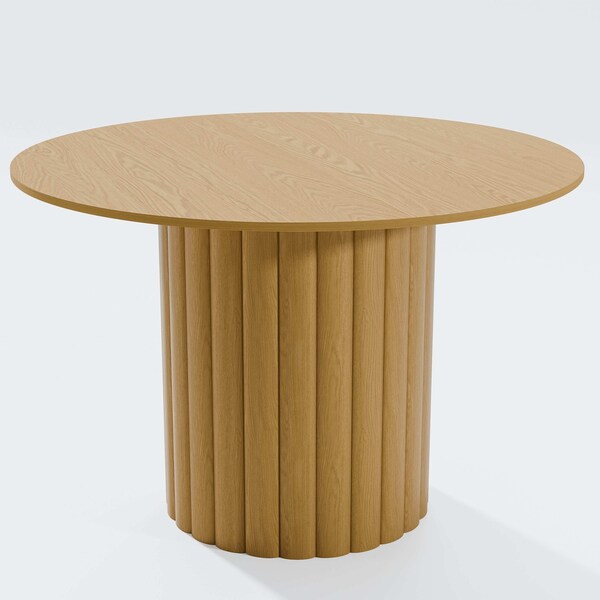 Homeroots 46" Brown Solid Wood Pedestal Base Round Top Dining Table 720982 - main
