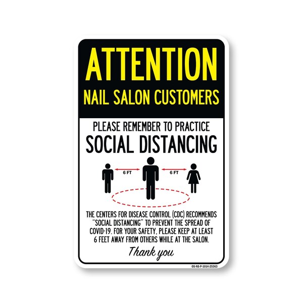 Signmission PSA, Nail Salon Customers Practice Social Distancing, 14in X 10in Rigid Plastic, OS-NS-P-1014-25363 OS-NS-P-1014-25363 - main