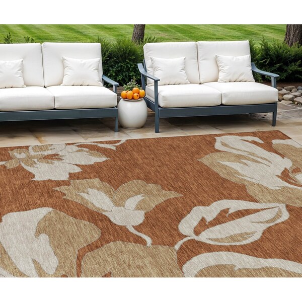 Homeroots 10' X 14' Terra Cotta And Beige Floral Washable Indoor Outdoor Area Rug 589589 - main