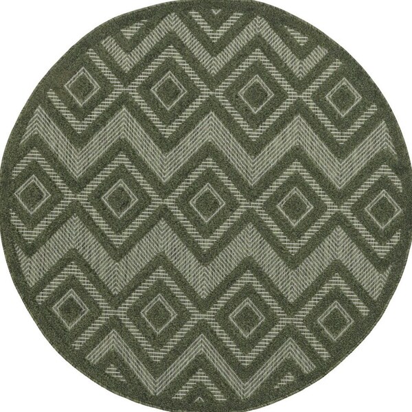 Homeroots 4' Dark Green And Light Green Round Geometric Indoor Outdoor Area Rug 573905 - main
