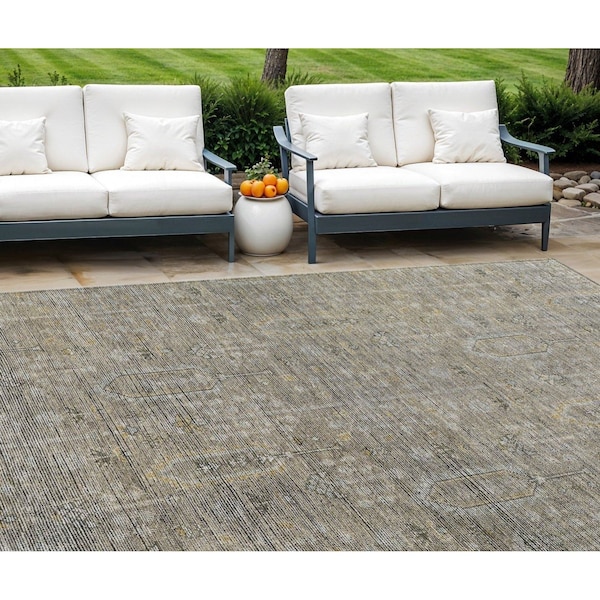Homeroots 9' X 12' Taupe Gray And Beige Southwestern Washable Indoor Outdoor Area Rug 587096 - main