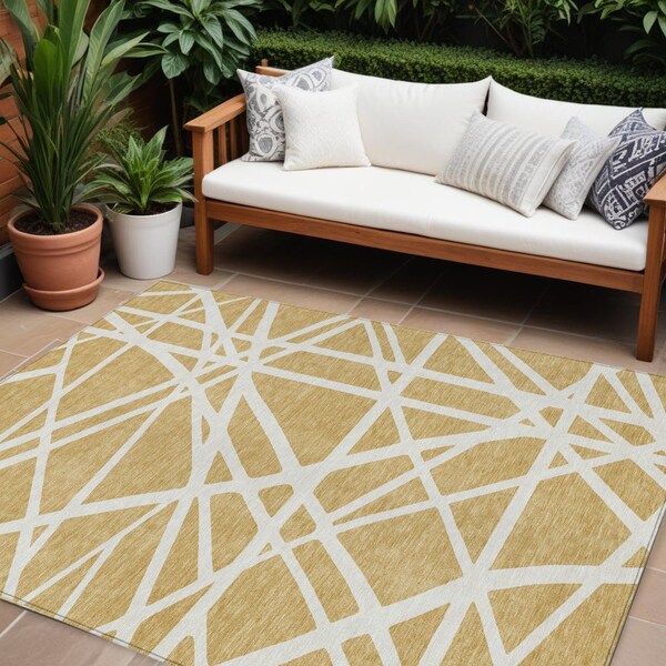 Homeroots 10' X 14' Gold And Ivory Geometric Washable Indoor Outdoor Area Rug 600455 - main
