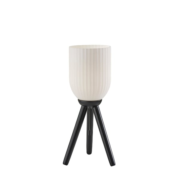 Homeroots 23" Black Solid Wood Tripod Table Lamp With White Ribbed Glass Shade 524622 - main