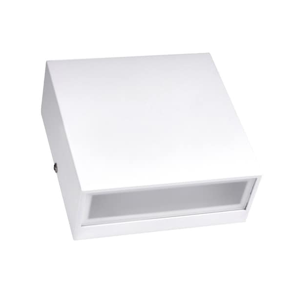 J&H Led 5.5 in. 1-Light White Square LED Outdoor Wall Light Lantern Sconce with Selectable CCT JH-SCOGW-52A - main