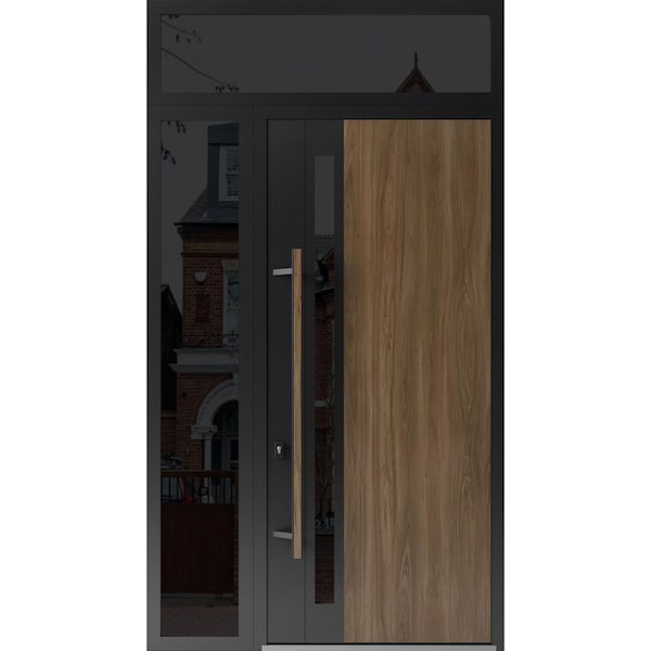 Vdomdoors Steel Door Dekton 0163 Venezia Noce 96”/ Side and Top Exterior Window Sidelite Entry Door Painted DEKTON0163EXD-VEN-W36+14xH96+16-RH-I - main