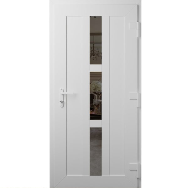 Vdomdoors Front Exterior Prehung Metal-Plastic Door Frosted Glass / MANUX 8112 White Silk / Office Commercial MANUX8112EXD-WS-W32-H80-LH-I - main
