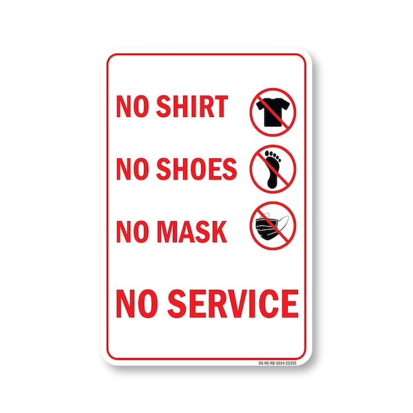 Signmission PSA No Shirt No Shoes No Mask No Service All Red 14in X 10in Wall Graphic, OS-NS-RD-1014-25355 OS-NS-RD-1014-25355 - main