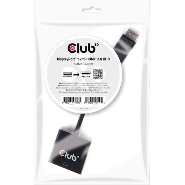 Club 3D B.V Active Hdmi 2.0 Signal Converter. The Dp 1.2 To Hdmi2.0 4K 60Hz Uhd CAC-2070 - main
