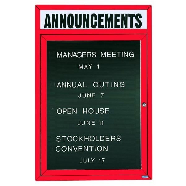 Aarco Enclosed Letter Board Directory w/ Powder Coated Red Aluminum Frame and Header, 24''Hx18''W, 1 Door ADC2418HR - main