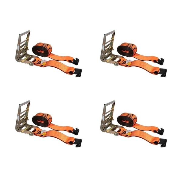 Mytee Products 4in x 30ft Heavy Duty Ratchet Straps w/ flat hook 6,670 lbs WLL High Abrasion, 4PK RS430Ax4 - main