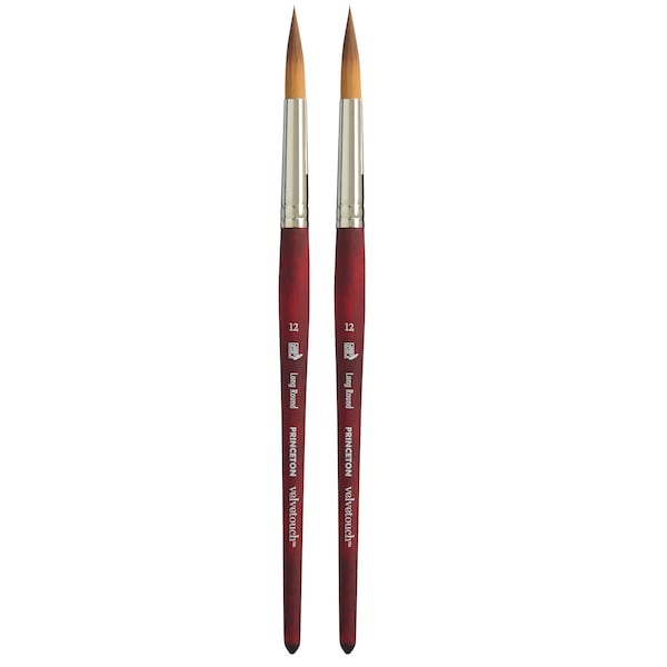 Princeton Velvetouch Long Round Brush, Synthetic Bristles, Short Handle Mixed Media Paintbrush, Size 12, 2PK P3950LR12 - main