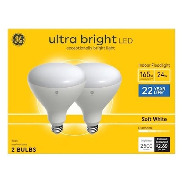Ge LED Light Bulb, Ultra-Bright, BR40 Lamp, 165 W Equivalent, E26 Medium Lamp Base, Dimmable, PK2 93130764 - main