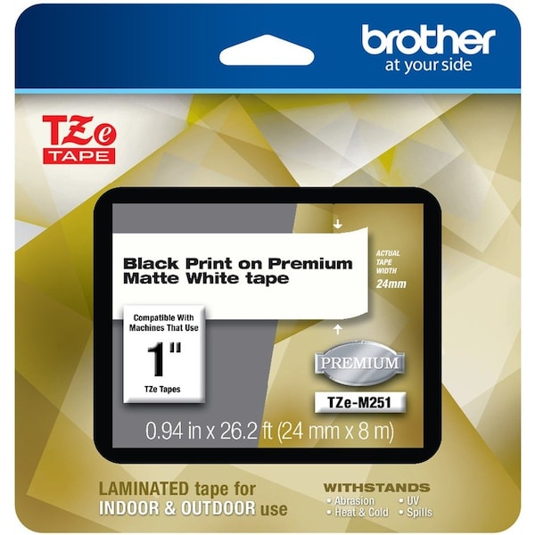 Brother Label/RibbonCartridge, White, 15/16inW TZEM251G - main