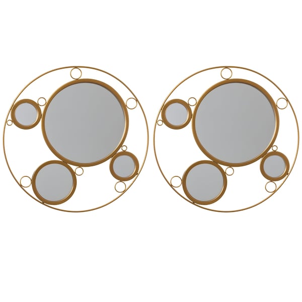 Uniquewise Set of 2 Decorative 19.75-inch Round Frame Mirror - Gold Metal Wall Mounted Mirror with 4 Glass QI004577.2 - main