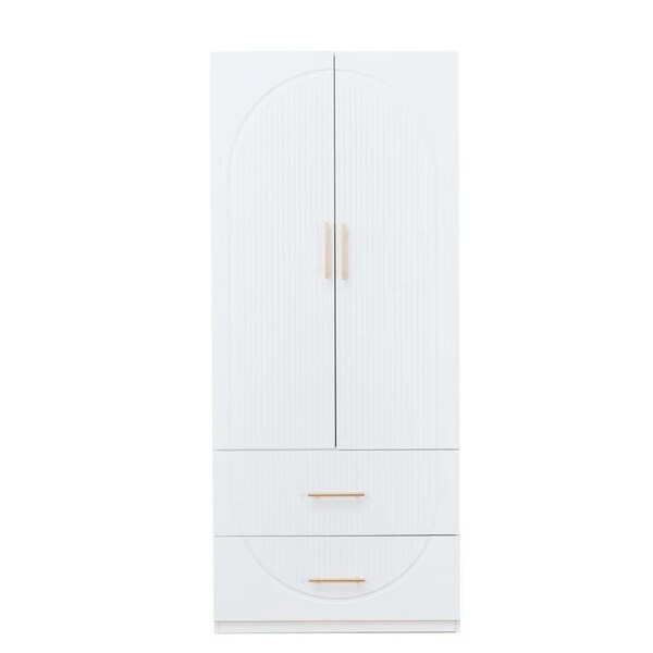 Homeroots 74" White Carved Geometric Two Door Two Drawer Combo Dresser 568811 - main