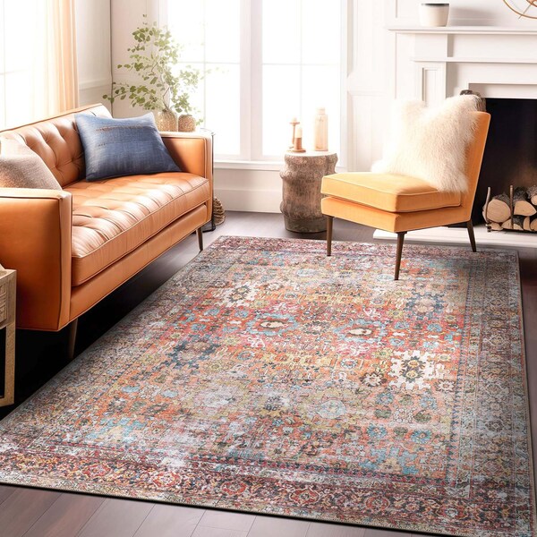 World Rug Gallery Transitional Distressed Machine Washable Non Slip Area Rug 4 ft x 6 ft Multi 6030MULTI4X6 - main