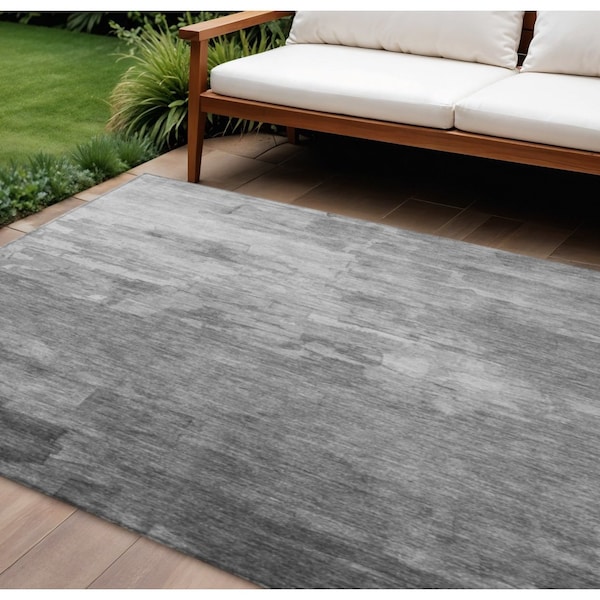 Homeroots 8' X 10' Gray And Silver Striped Washable Indoor Outdoor Area Rug 610892 - main