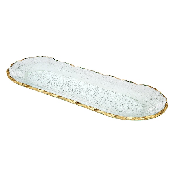 Homeroots 18in Clear and Gold Oval Crystal Serving Tray 517525 - main