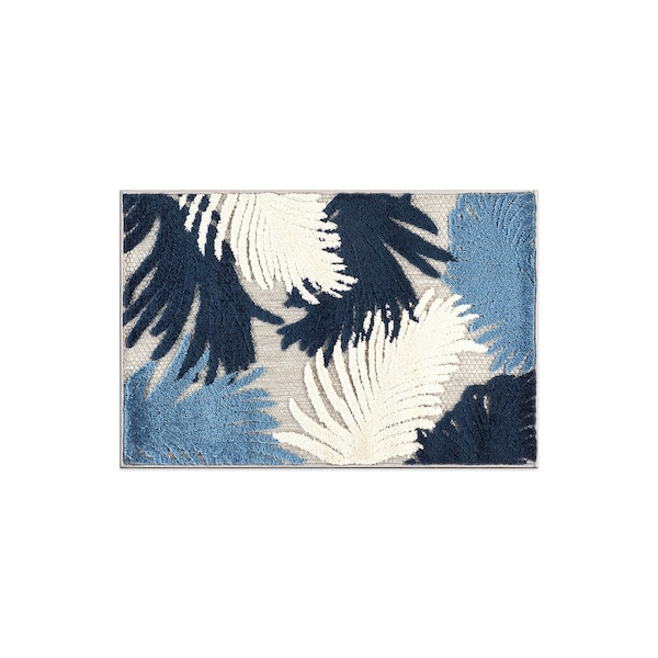World Rug Gallery Amalfi Contemporary Tropical Floral Indoor/Outdoor Area Rug 2 ft x 3 ft Navy 8013NAVY2X3 - main