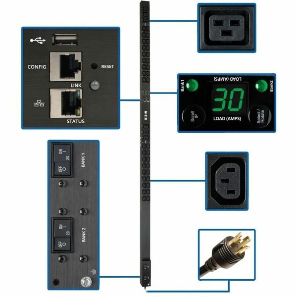 Eaton 5.5kW Single-Phase Monitored PDU, LX Interface, 208/230V Outlets 36 C13/6 C19, L6-30P, 10 ft. PDUMNV30HV2LX - main