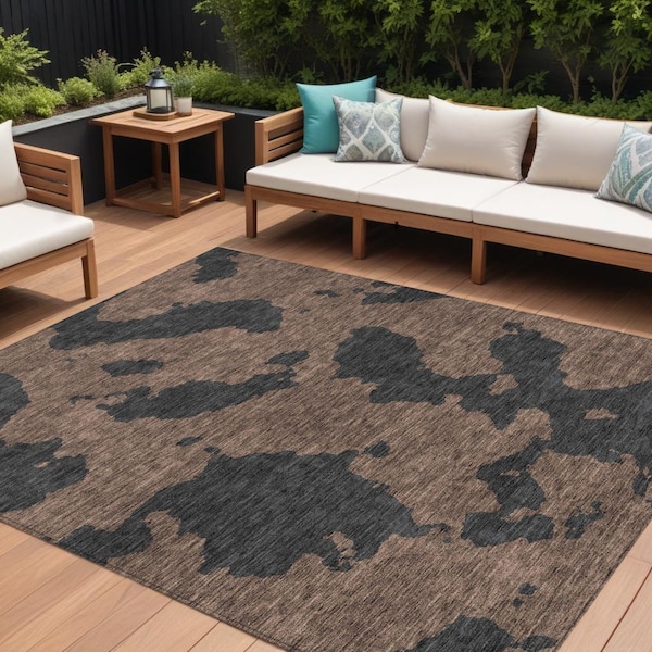 Homeroots 9' X 12' Chocolate And Charcoal Abstract Washable Indoor Outdoor Area Rug 614525 - main