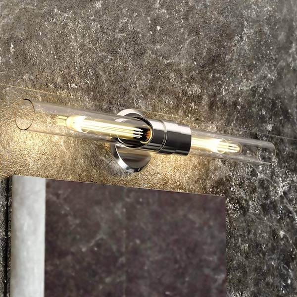 Vaxcel Webster 2 Light LED Compatible Nickel Contemporary Bathroom Vanity Wall Sconce Fixture Clear Glass W0463 - main