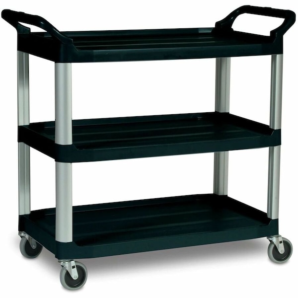 Rubbermaid Commercial Dual-Handle Utility Cart with Lipped Plastic Shelves, Plastic, 300 lb Load Capacity, 3 Shelves FG409100BLA - main