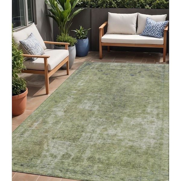 Homeroots 5' X 8' Artichoke Green And Beige Abstract Washable Indoor Outdoor Area Rug 615489 - main
