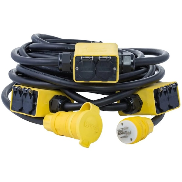 Power Assemblies Quad Stringer WetGuard 20A 120/208V 12/5 SOOW NEMA 21-20 with 3 5-20R and 3 5-20R GFCI 50 Ft QS620WGY050 - main