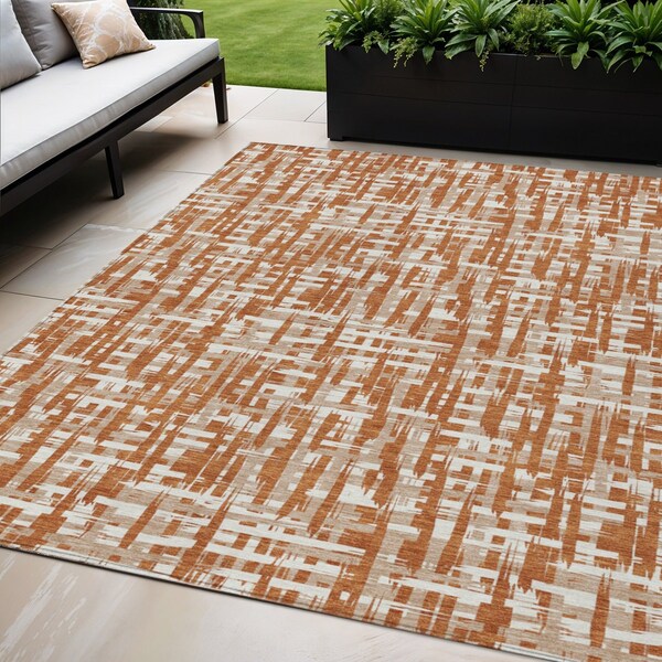 Homeroots 5' X 8' Terra Cotta Tan And Ivory Abstract Washable Indoor Outdoor Area Rug 602534 - main
