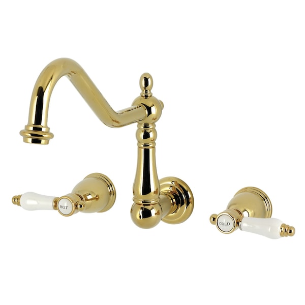 Kingston Brass Two-Handle Wall Mount Kitchen Faucet, Polished Brass KS1282BPL - main
