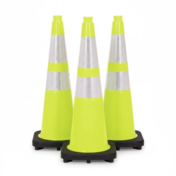 Traffic Kontrol 36in Traffic Safety Cone - 10 Lbs - Lime - 6in+4in Hi Intensity Reflective Collars - 3PK TKTC-36-10-LM-2C-3 - main