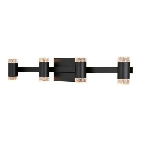 Vaxcel Sunset Hill 4-Light Matte Black LED Contemporary Vanity Light with Clear Bubble Glass W0585 - main