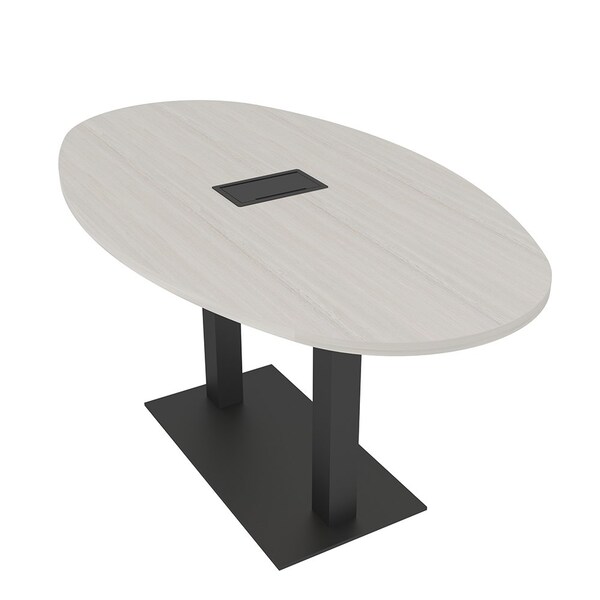 Skutchi Designs Boval Conference Table With Power, 36 in W, 72 in L, Ivory HAR-BOVL-36X72-DOU.BK-K458-EBLK - main