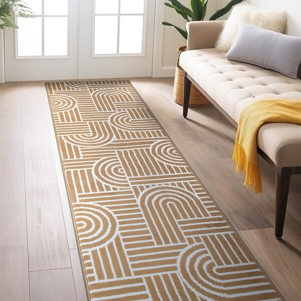 World Rug Gallery Contemporary Stripe Arch Design Runner Rug 2 ft x 7 ft Brown 3017BROWN2X7 - main