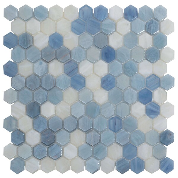 Apollo Tile Light Blue 10.8 in x 11.5 in Glass Glossy Floor and Wall Mosaic Tile 8.63 sqft/case, 10PK APLAHX8805A - main