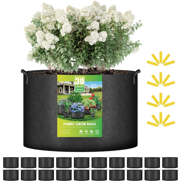 Ipower 30 Gallon Grow Bags 300G Thickened Sturdy Plant Fabric Pots with 20 Labels, Black, 20PK GLGROWBAG30X5BLKV5X4 - main