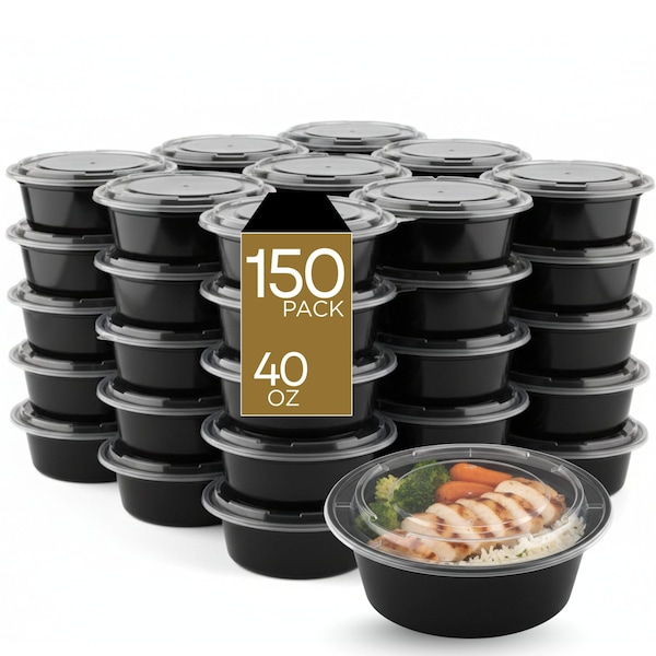 Eco Harmony Products Microwaveable Food Container, Round with Lid, 40oz, 150PK 804539 - main