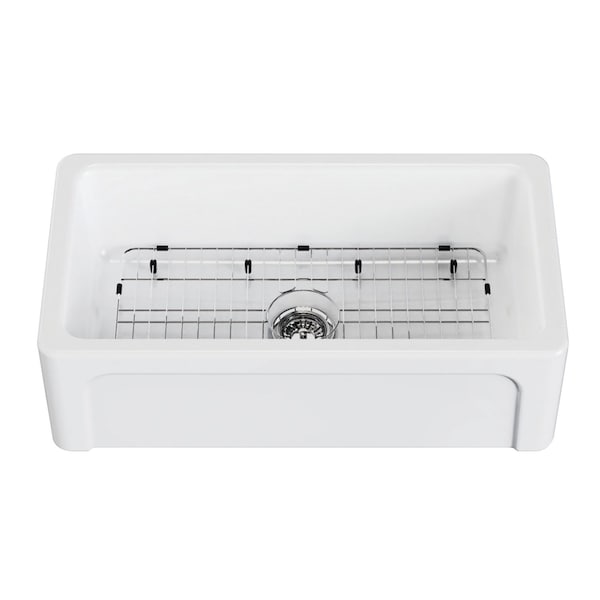 Kingston Brass 33" Fireclay Single Bowl Farmhouse Kitchen Sink with Bottom Grid and Strainer, Glossy White KGPF331810YHC - main