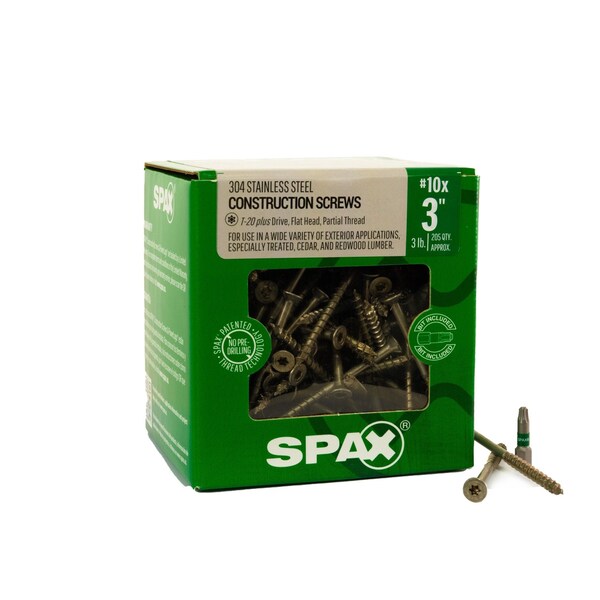 Spax #10 x 3 in Exterior Stainless Steel Wood Deck Screws Construction Flat Head T-Star Plus 3 LB, 205PK 41970005007545 - main