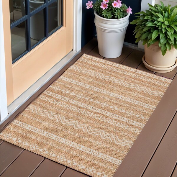 Homeroots 3' X 5' Terra Cotta And Beige Southwestern Washable Indoor Outdoor Area Rug 587566 - main