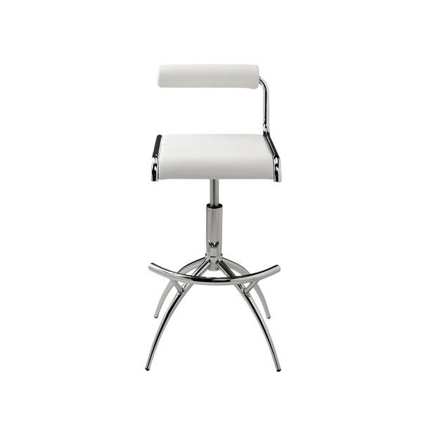 Homeroots Set of Two White and Silver Metal and Faux Leather Low Back Adjustable Height Bar Chairs, 2PK 555024 - main