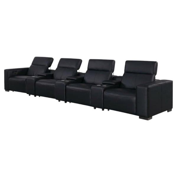 Homeroots 179" Black Top Grain Leather Reclining Metal USB Sofa 720319 - main