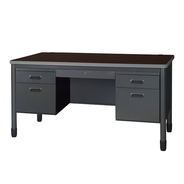 Regency Mesa Steel Double Pedestal Teacher's Office Desk with Center Drawer 60in x 30in, Neo Walnut 66266DPCDNW - main