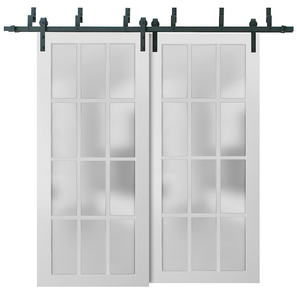 Sartodoors Sliding Closet 12 Lites Frosted Glass Barn Bypass Doors, Felicia 3312 White Silk, Sturdy 6.6ft Rai FELICIA3312BBB-WS-64 - main