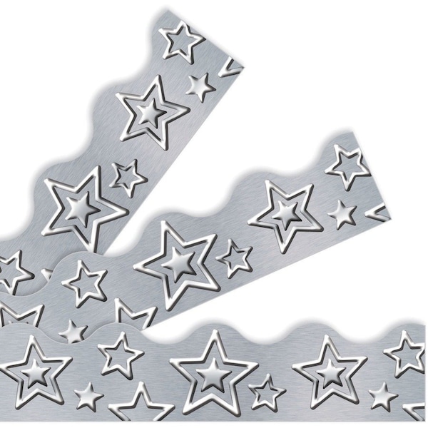 Trend Enterprises I Heart Metal Silver Stars Terrific Trimmers®, 39 Feet/Pack, PK6 T92682 - main