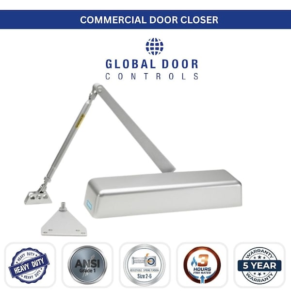 Global Door Controls Commercial Grade 1 Full Cover Door Closer in Aluminum with Adjustable Spring Tension - Sizes 2-6 TC612-AL - main