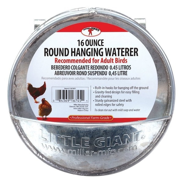 Little Giant Poultry Waterer, 1 pt Capacity, Galvanized Steel, Hanging Mounting 167451 - main