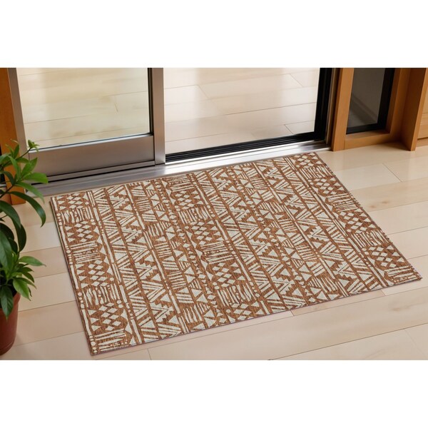 Homeroots 3' X 5' Terra Cotta And Beige Southwestern Washable Indoor Outdoor Area Rug 594196 - main
